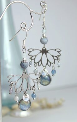 Boucles d'oreille attrape rêve aigue marine hortensia bleu argent925 Laoobijoux c