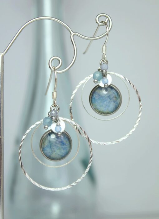 Boucles d'oreilles hortensia bleu aigue marine argent925 Laoobijoux a