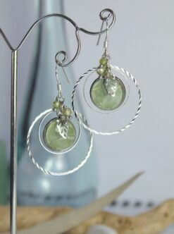 Boucles d'oreilles vert kaki Péridot Eucalyptus argent925 Laoobijoux