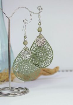 Grandes Boucles d'oreilles vertes argent925 filigranes Laoobijoux e