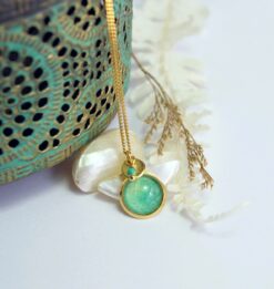 Collier amazonite or turquoise renoncule acier inoxydable doré Laoobijoux