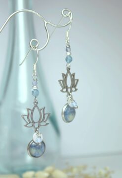 boucles d'oreilles hortensia bleu lotus aigue marine argent925 Laoobijoux b