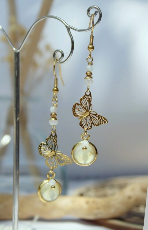 Boucles d'oreilles papillon pierre de Lune Nacre Germini acier inoxydable or Laoobijoux e